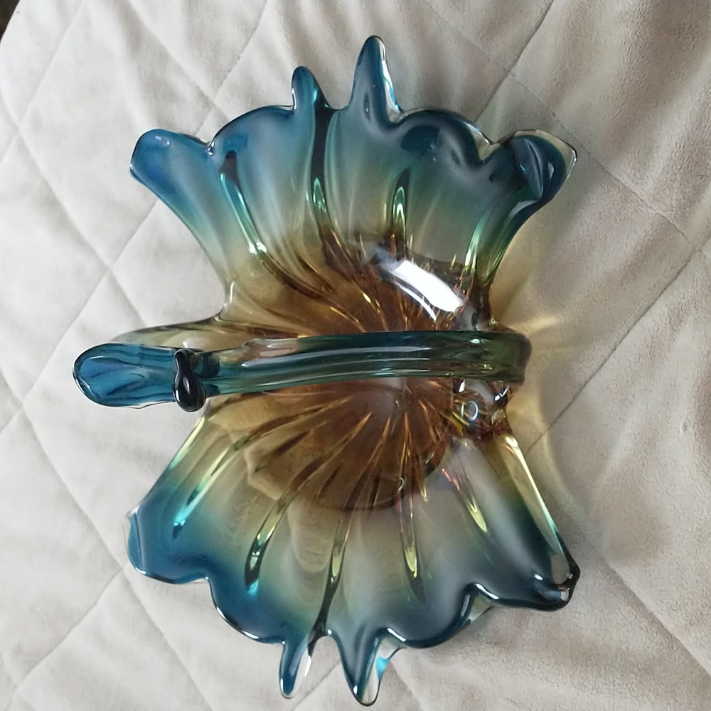 Rare - JICO Murano Dark Blue and Amber Art Glass Basket